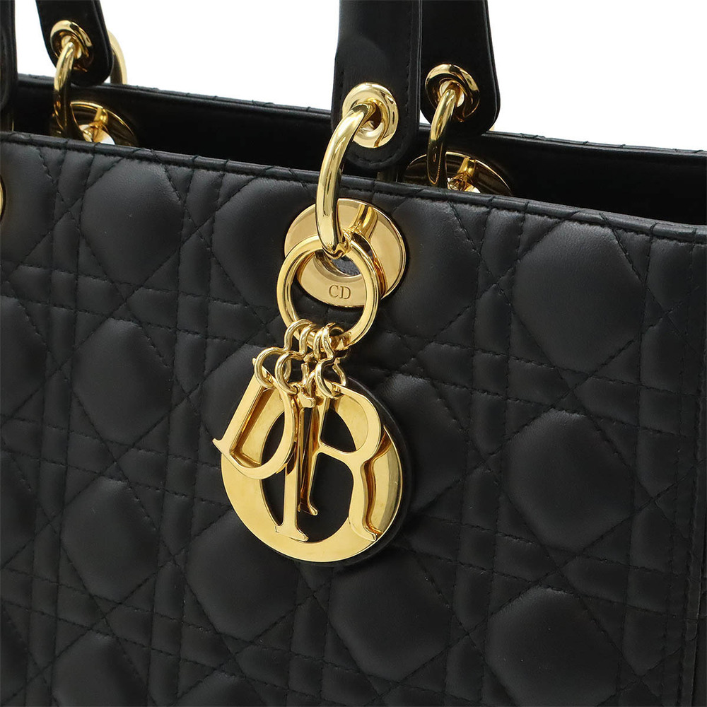 Christian Dior Lady Dior Cannage Shoulder Bag Tote Black Leather - Picture 10 of 10